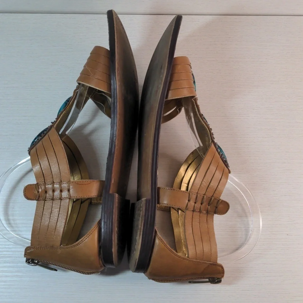 Sam Edelman strappy sandals leather uppers with turquoise beads on top size 9.5 - Picture 6 of 12